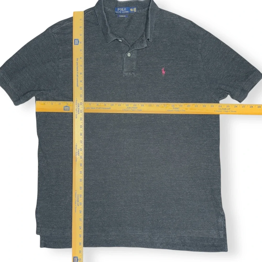 Polo Ralph Lauren Men's XXL Gray Classic Fit Polo Shirt Maroon Pony‎ 100% Cotton